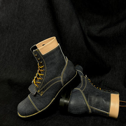 Denim Leather Work Boots