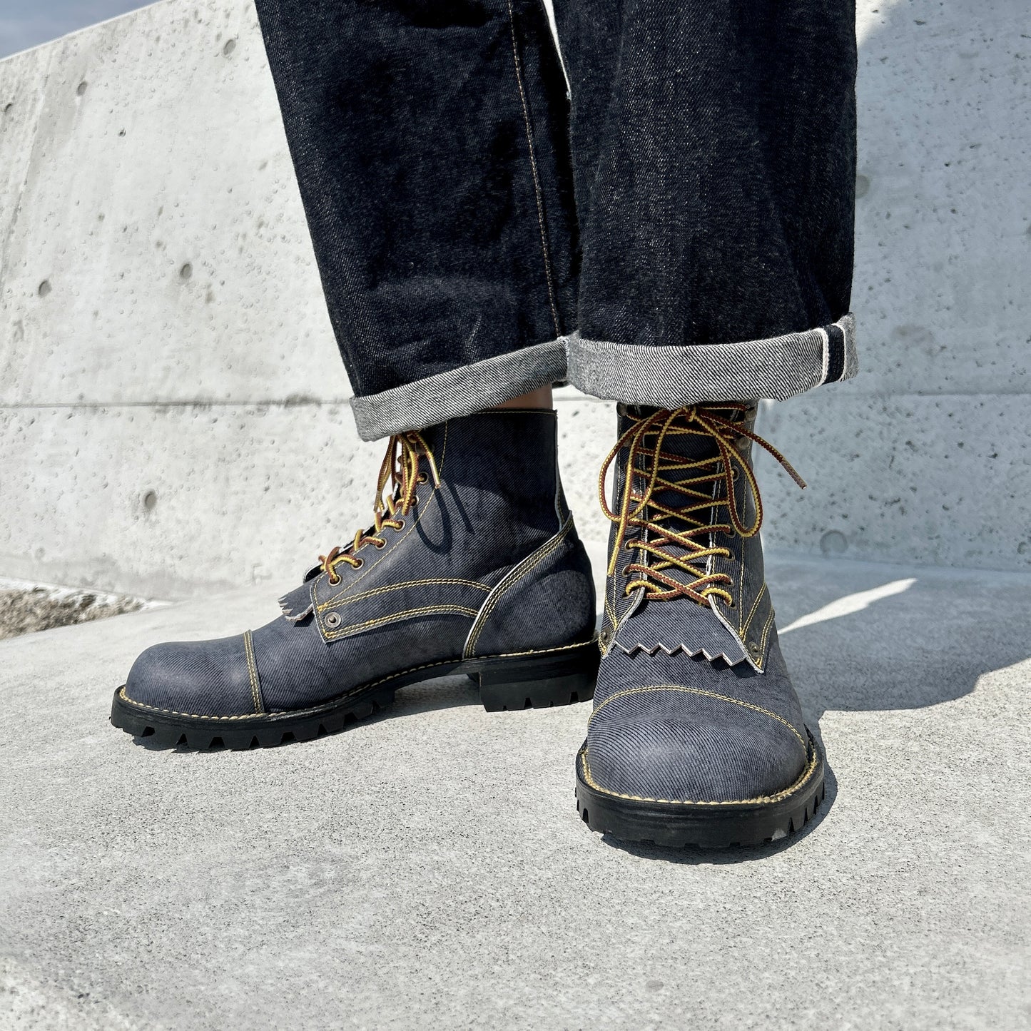 Denim Leather Work Boots